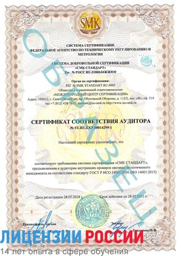 Образец сертификата соответствия аудитора №ST.RU.EXP.00014299-1 Каспийск Сертификат ISO 14001